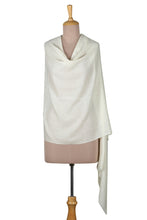 Load image into Gallery viewer, Wool and Silk Swarovski Crystal Beaded Shawl in Alabaster - Alabaster Sparkling | NOVICA
