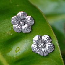 Load image into Gallery viewer, Polished Floral Sterling Silver Hibiscus Button Earrings - Tiny Spring | NOVICA