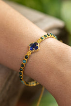 Load image into Gallery viewer, Reconstituted Turquoise Recycled Glass Gold Accent Bracelet - Flower of Lux | NOVICA