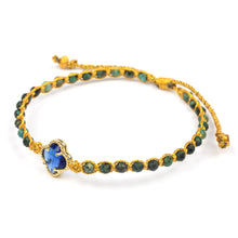 Load image into Gallery viewer, Reconstituted Turquoise Recycled Glass Gold Accent Bracelet - Flower of Lux | NOVICA