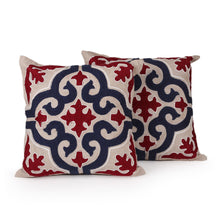 Load image into Gallery viewer, 2 Tufted Textured Antique Cross-Themed Cotton Cushion Covers - Regal Elegance | NOVICA