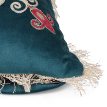 Load image into Gallery viewer, 2 Floral Embroidered Fringed Cotton Velvet Cushion Covers - Blooming Delight | NOVICA