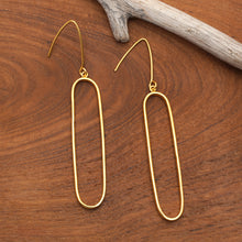Load image into Gallery viewer, Minimalist Oval-Shaped 18k Gold-Plated Dangle Earrings - Minimalist Silhouettes | NOVICA