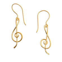 Load image into Gallery viewer, Treble Clef Musical Symbol-Themed Gold-Plated Drop Earrings - Rhythm of Love | NOVICA