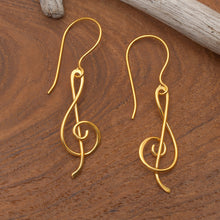Load image into Gallery viewer, Treble Clef Musical Symbol-Themed Gold-Plated Drop Earrings - Rhythm of Love | NOVICA