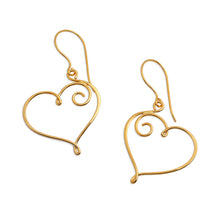 Load image into Gallery viewer, Hollow Heart-Themed 18k Gold-Plated Drop Earrings from Bali - Wires of Love | NOVICA
