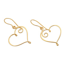 Load image into Gallery viewer, Hollow Heart-Themed 18k Gold-Plated Drop Earrings from Bali - Wires of Love | NOVICA