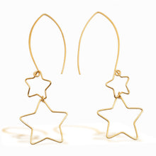 Load image into Gallery viewer, Interlinked Hollow Star-Themed Gold-Plated Dangle Earrings - Stars at Midnight | NOVICA