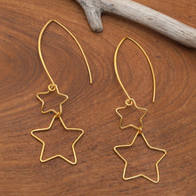 Load image into Gallery viewer, Interlinked Hollow Star-Themed Gold-Plated Dangle Earrings - Stars at Midnight | NOVICA
