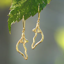 Load image into Gallery viewer, Abstract Half Heart-Themed 18k Gold-Plated Dangle Earrings - Pieces of My Heart | NOVICA