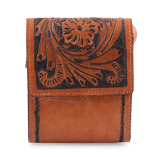 Load image into Gallery viewer, Tan Leather Sling Bag with Embossed Floral Paisley Designs - Timeless Elegance in Tan | NOVICA