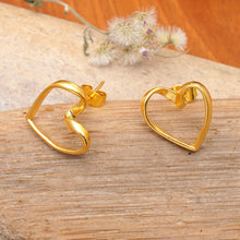 Load image into Gallery viewer, Romantic Heart-Shaped 18k Gold-Plated Brass Button Earrings - My Gleaming Love | NOVICA