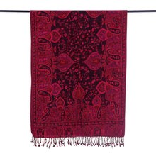 Load image into Gallery viewer, Reversible Wool Shawl in Red with Floral Leaf Paisley Motifs - Crimson Elegance | NOVICA