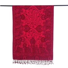 Load image into Gallery viewer, Reversible Wool Shawl in Red with Floral Leaf Paisley Motifs - Crimson Elegance | NOVICA