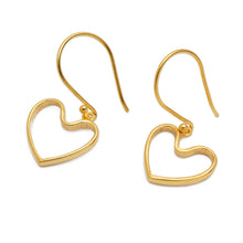 Load image into Gallery viewer, 18k Gold-Plated Heart-Shaped Dangle Earrings Made in Bali - Swinging with Love | NOVICA
