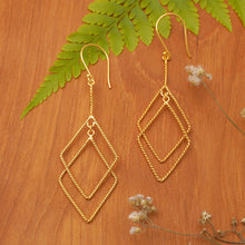 Load image into Gallery viewer, Geometric-Inspired 18k Gold-Plated Brass Dangle Earrings - Intertwined Geometry | NOVICA