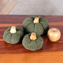 Load image into Gallery viewer, Set of 3 Wool and Wood Green Halloween Pumpkin Home Accents - Pumpkin Delight | NOVICA