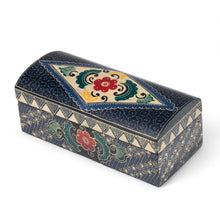Load image into Gallery viewer, Hand-Carved Floral Rectangular Lined Batik Wood Jewelry Box - Indigo Garden | NOVICA