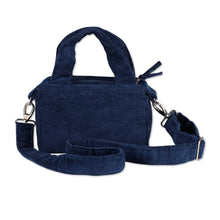 Load image into Gallery viewer, Capri Blue Cotton Corduroy Sling Bag with Removable Strap - Chic Capri Blue | NOVICA