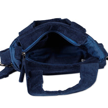 Load image into Gallery viewer, Capri Blue Cotton Corduroy Sling Bag with Removable Strap - Chic Capri Blue | NOVICA