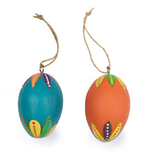 Load image into Gallery viewer, 2 Colorful Hand-Carved Painted Wood Egg Christmas Ornaments - Colorful Holiday Eggs | NOVICA