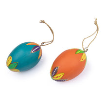 Load image into Gallery viewer, 2 Colorful Hand-Carved Painted Wood Egg Christmas Ornaments - Colorful Holiday Eggs | NOVICA