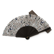 Load image into Gallery viewer, Batik Floral and Leaf-Themed Silk Fan with Pinewood Handle - Nocturnal Garden | NOVICA