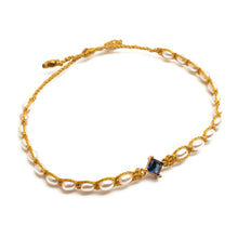 Load image into Gallery viewer, Golden-Thread Cultured Pearl Bracelet with Blue Pendant - Be Graceful | NOVICA