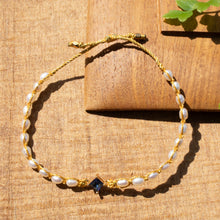 Load image into Gallery viewer, Golden-Thread Cultured Pearl Bracelet with Blue Pendant - Be Graceful | NOVICA