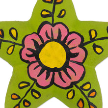 Load image into Gallery viewer, 2 Colorful Ceramic Star-Shaped Floral Christmas Ornaments - Ayacucho Bloomed Stars | NOVICA