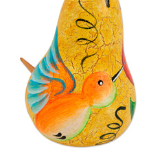 Load image into Gallery viewer, Birdhouse-Shaped Dried Gourd Ornament with Floral Designs - Yellow Birdhouse Bloom | NOVICA