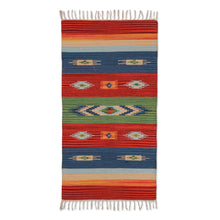 Load image into Gallery viewer, Boho Geometric Hand-Loomed Cotton Dhurrie Area Rug (2x4) - Vibrant Dreams | NOVICA