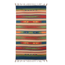 Load image into Gallery viewer, Folk Art Geometric Dhurrie Rug Hand-Woven in Cotton (2x4) - Rainbow Fantasy | NOVICA