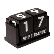 Load image into Gallery viewer, Handcrafted Marble and Wood Perpetual Desk Calendar in Black - Eternal Time | NOVICA