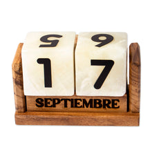 Load image into Gallery viewer, Marble Perpetual Desk Calendar with Natural Wood Base - Everlasting Time | NOVICA
