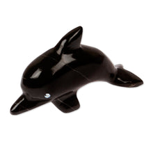 Load image into Gallery viewer, Handcrafted Dolphin-Shaped Dark-Palette Marble Figurine - Nocturnal Fins | NOVICA