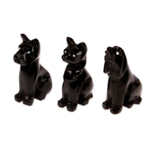 Load image into Gallery viewer, Dog-Themed 3-Piece Marble Figurine Set in a Dark Palette - Tails at Night | NOVICA