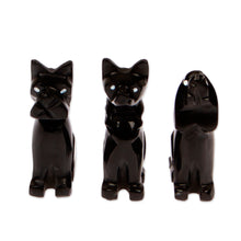Load image into Gallery viewer, Dog-Themed 3-Piece Marble Figurine Set in a Dark Palette - Tails at Night | NOVICA