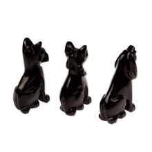 Load image into Gallery viewer, Dog-Themed 3-Piece Marble Figurine Set in a Dark Palette - Tails at Night | NOVICA
