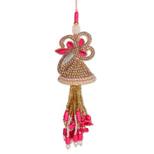 Load image into Gallery viewer, 3 Pink Floral Leaf-Themed Cotton Beaded Christmas Ornaments - Pink Glamour | NOVICA