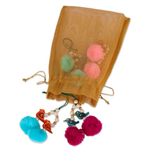 Load image into Gallery viewer, 4 Bird-Themed Wood Beaded Ornaments with Acrylic Pom-Poms - Songs for the Holidays | NOVICA