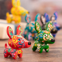 Load image into Gallery viewer, Dog-Themed Red Ceramic Figurine with Hand-Painted Motifs - Cheerful Dog | NOVICA