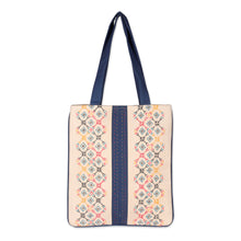 Load image into Gallery viewer, Folk Art-Themed White and Blue 100% Cotton Shoulder Bag - Paths to Midnight | NOVICA