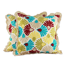 Load image into Gallery viewer, 2 Cotton Blend Cushion Covers with Acrylic Floral Embroidery - Garden Dreams | NOVICA