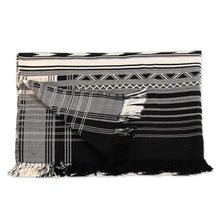 Load image into Gallery viewer, Hand-Loomed Geometric Cotton Throw in Black and Ivory - Creative Elegance | NOVICA