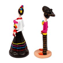 Load image into Gallery viewer, Hand-Painted 2-Piece Folk Art-Themed Couple Sculpture Set - Night in Love | NOVICA