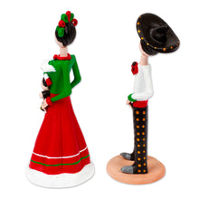 Load image into Gallery viewer, Set of 2 Hand-Painted Couple Ceramic Sculptures from Mexico - Evening in Love | NOVICA