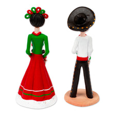 Load image into Gallery viewer, Set of 2 Hand-Painted Couple Ceramic Sculptures from Mexico - Evening in Love | NOVICA