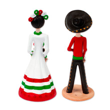 Load image into Gallery viewer, Mexican-Inspired 2-Piece Hand-Painted Couple Sculpture Set - Sunrise in Love | NOVICA