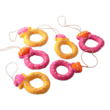 Load image into Gallery viewer, Whimsical Ring-Shaped 6-Piece 100% Wool Felt Ornament Set - Rings of Christmas | NOVICA